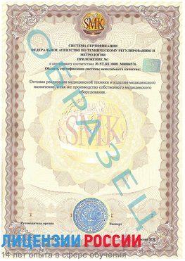 Образец сертификата соответствия (приложение) Взморье Сертификат ISO 13485